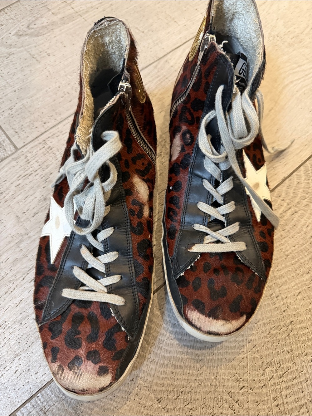 Golden Goose Kids Leopard Print High-Top Sneakers with White Star